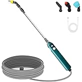 Battery Powered Sprayer Wand,Electric Plant Sprayer Telescopic Watering Wand with 16.4FT Hose,Rechargeable Electric Watering Sprayer Handle with 3 Adjustable Nozzles & Filter for Lawn, Yard and Garden
