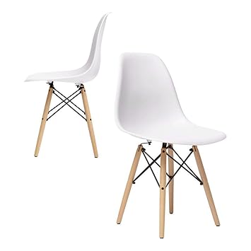 UNIQUE360 Beez White Dinning Chair Chairs with Plastic Dsw Leaf Layer -Set of 2