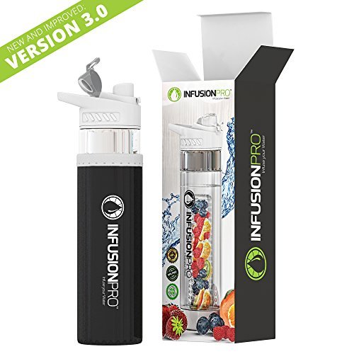 Infusion Pro Premium Fruit Water Bottle Infuser - White Sport 1 Pack - 24 oz BPA Free Durable Tritan Plastic - Free eBook Recipe Guide - Sleek Flip Top Lid with Base Infused Dual Opening