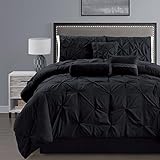3- Piece Solid BLACK Pinch Pleat DUVET COVER Set FULL / QUEEN Size Bedding