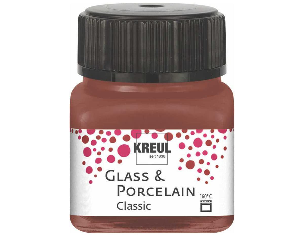 Kreul 16229 Glass & Porcelain Classic Cognac in 20 ml Glass, Brilliant Glass and Porcelain Paint Water-Based, Quick-Drying, Opaque