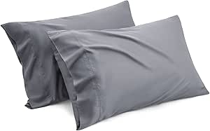 Bedsure Bamboo Pillow Cases Queen Size Set of 2 - Grey Silk Cooling Pillowcases 2 Pack with Envelope Closure, Cool and Breathable Pillow Case, 20x30 inches