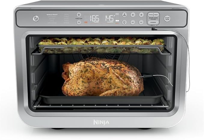 Ninja Prestige Smart XL with Pro Cook System 10-in-1 Air Fry Digital Countertop Convection Toaster Oven with Air Fry, Broil & Bake, Pro Cook Thermometer, 1800 Watts, Stainless Steel, DT551 (Renewed)