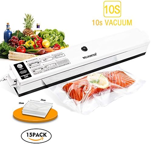 Welhunter Vacuum Sealer Food Vacuum Packing Machine with Vacuum Hose Automatic Vacuum Sealing System for Dry Food Preservation or Compact Things[Black/white]