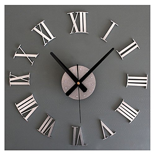 Elegant Modern Frameless Large 3D DIY Wall Clock Kit Decoration Home for Living Room Bedroom (Silver