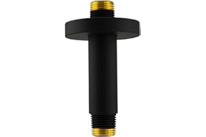 Aquaiaw Shower Arm and O-Ring Flange, 3 inch, Solid Brass, Round, Both Soldered 1/2 NPT Tapered Threads, Straight Shower Arm Extension, Ceiling Shower Head Arm for Rainfall Shower (Matte Black)