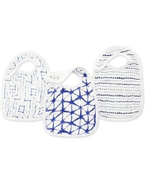 silky soft snap bib 3 pack, indigo shibori