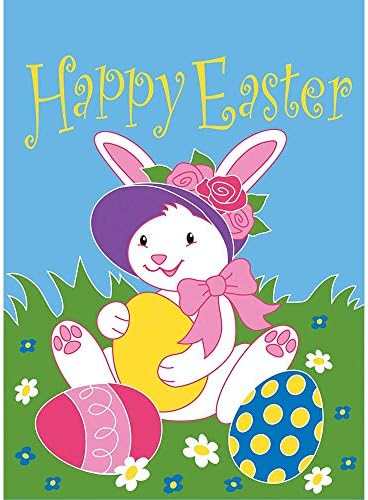 Happy Easter Bunny With Eggs Spring Blue 13 x 18 Rectangular Small Garden Flag