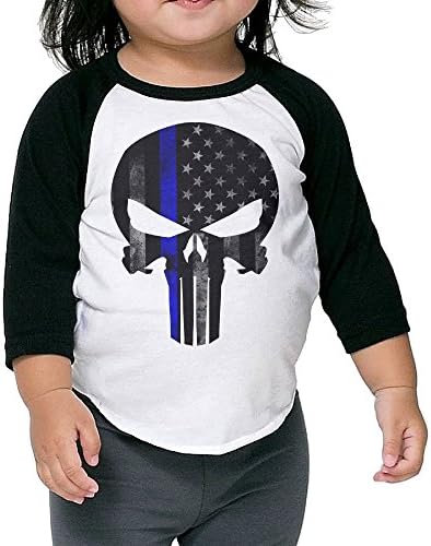 The Punisher Thin Blue Line Child 3/4 Sleeve Raglan Baseball Tee Shirt 2-6 Toddler