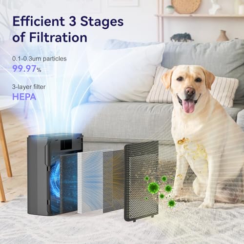 YARIKI Air Purifiers for Home Pets Covers Up to 1500 Sq Ft,H13 Hepa Filter with Washable Pre-Filter,Pet Hair Dander Smoke Air Cleaner,22 dB Quiet Sleep for Living Room Bedroom Kitchen,P280 (Black)