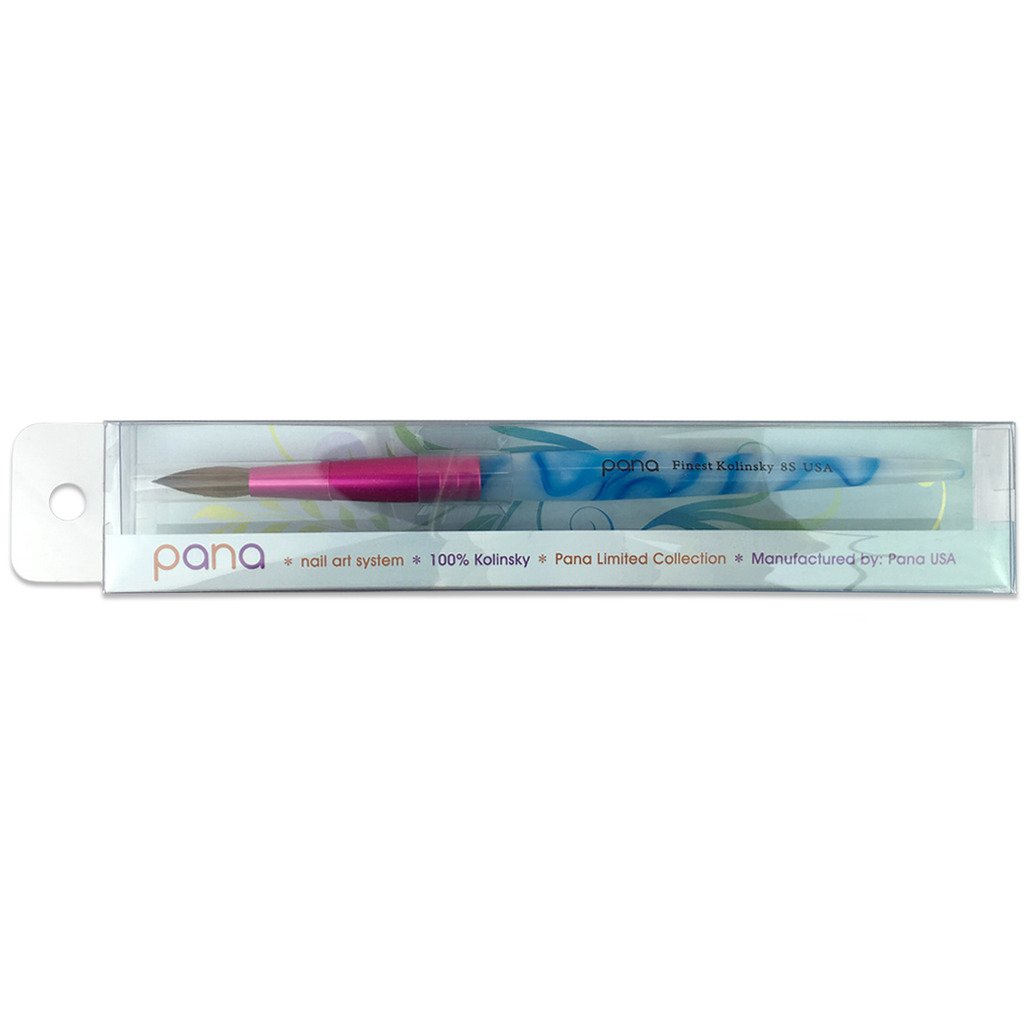 PANA USA Acrylic Nail Brush Pure Kolinsky Hair Acrylic White Swirl Blue Handle with Pink Ferrule Round Shaped - Size 8 : Beauty