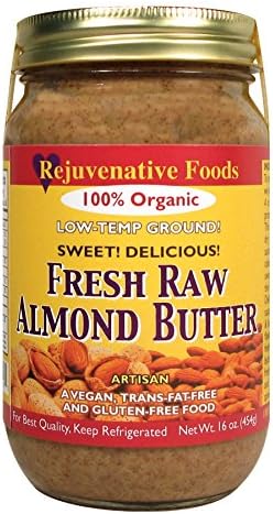 Fresh Raw Smooth-Creamy Almond Butter Pure Certified Organic Low-Temp-Ground In-Glass Artisan-Ayurvedic-Vegan Vitamin-Protein-Antioxidant-Mineral-Nutrition Rejuvenative Foods-64 oz