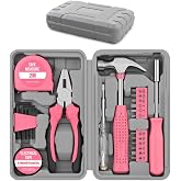 LIRFIX 24Pcs Pink Home Repair Tool Kit for Women - Compact Mini Starter Hardware Set with Hammer, Pliers, Screwdrivers - Portable Household Hand Tools, Ideal Christmas &amp; New Year Gift for Ladies