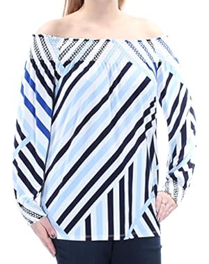 $69 Womens New 1148 Blue White Striped Long Sleeve Top L B+B