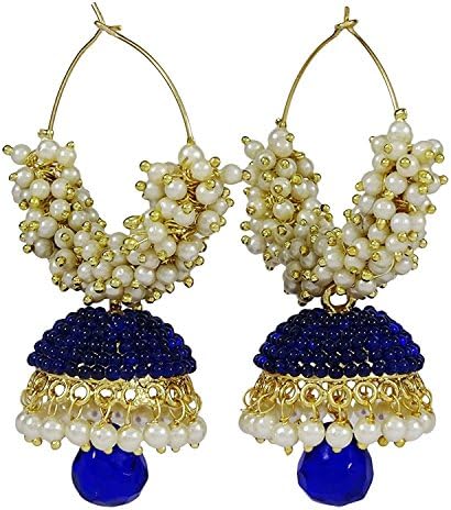 Crunchy FashionBollywood Style Traditional Indian Jewelry Bahubali Jhumki Jhumka Earrings for Women (Blue)