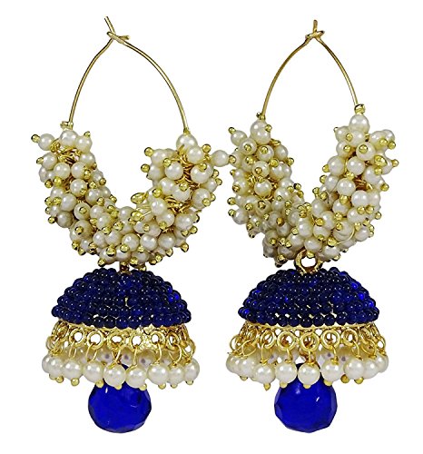 Crunchy FashionBollywood Style Traditional Indian Jewelry Bahubali Jhumki Jhumka Earrings for Women (Blue)