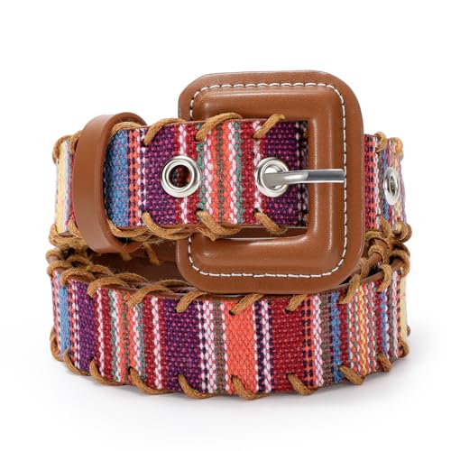 2347 Woven Multicolor Belt For Women Boho Waist With Square Woven Belt, Cinturón Artesanal Tejido,multicolored Leather  main image 2