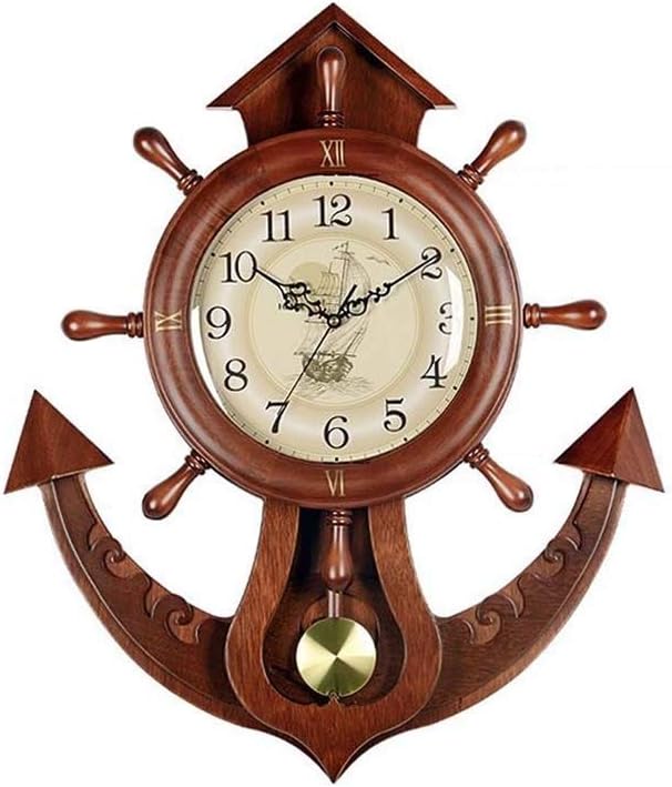 LIAN Wall Clocks Battery Operated Anchor wall Clock Beach Sea Theme Nautical Ship Wheel Rudder Steering Wheel Decor Wall Hanging Decoration (Size : 62x75cm)