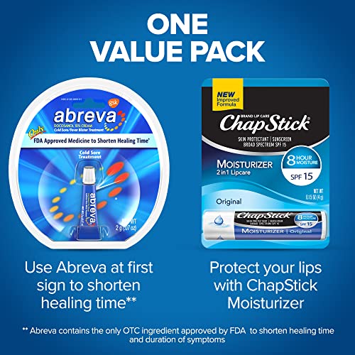 Abreva (Single 2g Tube) Cold Sore Healing Cream + Chapstick Moisturizer