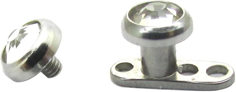 NewkeepsR Steel 3PCS- Round Flat Gem Micro Dermal Anchor Piercing Retainer Top