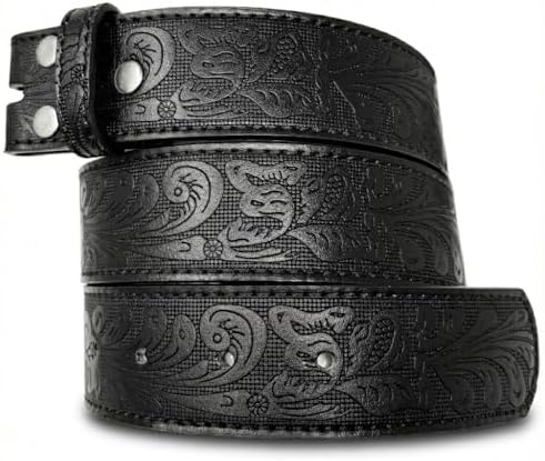 BS220 Western Floral Engraved Embossed Tooled Genuine Leather Belt