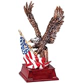 SHOP AWARDS AND GIFTS Eagle and American Flag Brass Trophy, Engravable Customizable Personalized Patriotic Award for Employee Recognition, Work, School, Military, 7-1/2 Inch