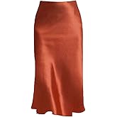 Keasmto Leopard Skirt for Women Midi Length High Waist Silk Satin Elasticized Cheetah Casual Ladies Skirts