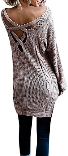 Dressit Women's Criss Cross Backless Sweaters Cable Knit Oversized Sweater Dresses