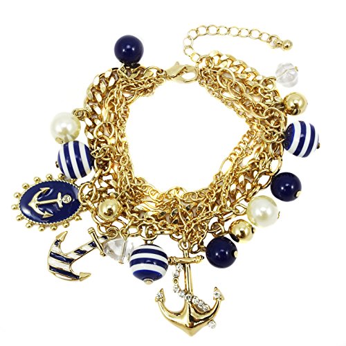 Nautical theme anchor multi layer chain bracelet