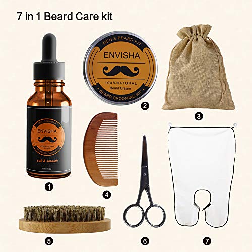 KOKOBI Beard Grooming Kit, Gifts for Men- 7 in 1 Beard Trimmer and Growth Care Kit Includes- Beard Oil, Beard Balm, Beard Brush, Beard Comb, Mustache Scissors, Beard Apron, Storage Bag -Black Gift Box