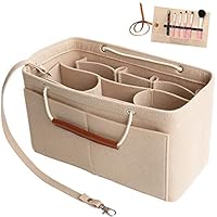 Yoillione Felt Bag Organizer for Purse Insert,Beige Handbag Organizer Tote Organizer Bag Insert Organizer with Key Holder