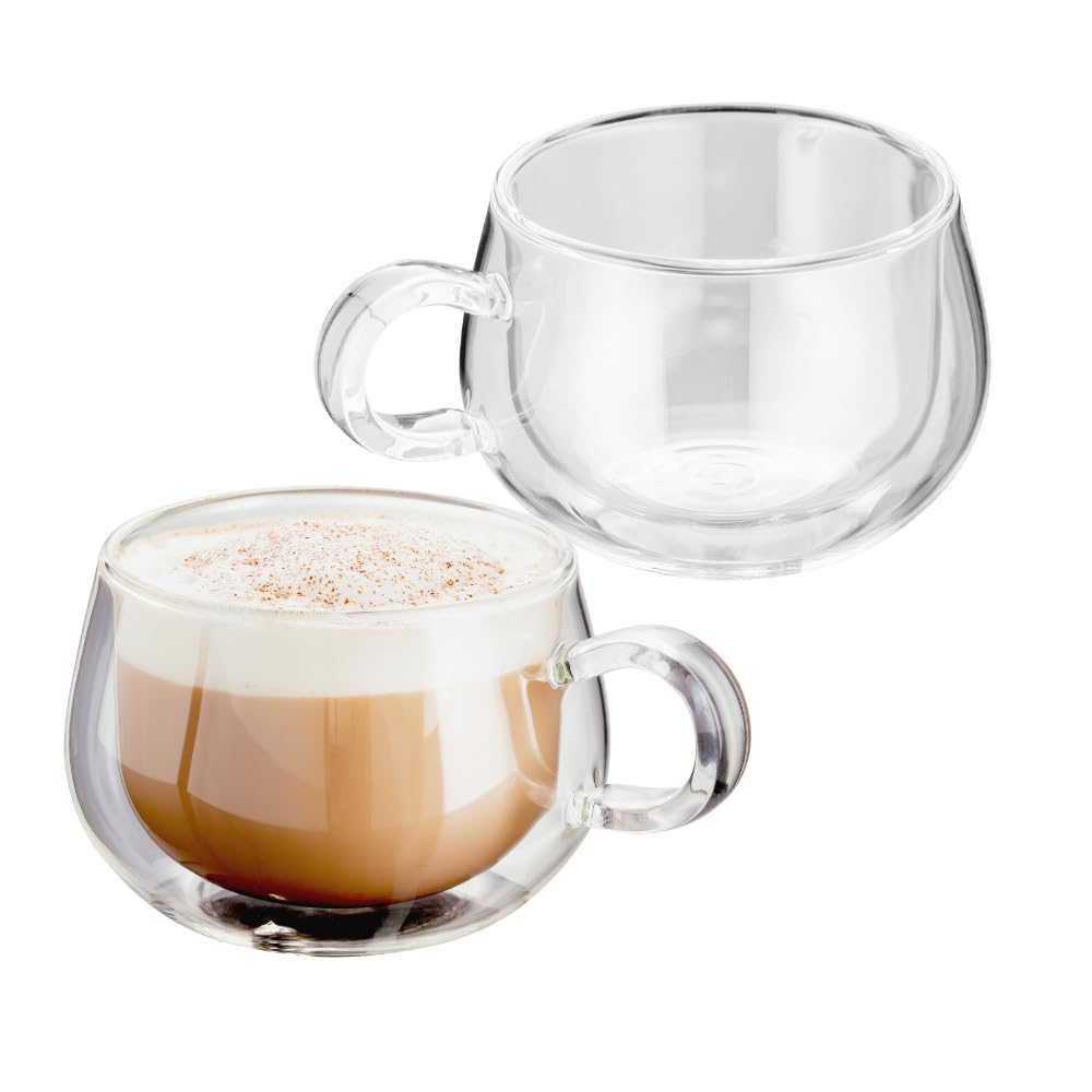 Judge Double Walled Glass Cappuccino Coffee Handled Cups, Set of 2, 225ml - Vacuum Insulated, Handcrafted Artisan - Strong, Heat Resistant