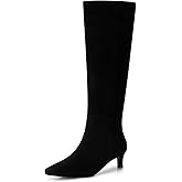 CELLENZ Women's Knee High Boots: Kitten Low Heels Boot - Wide Calf Tall Boots for Women - Black Suede Leather Heeled Fall Boot Size 7.5