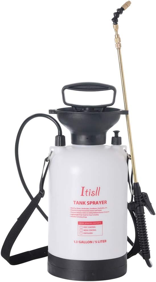ITISLL 1.3Gallon Garden Pump Sprayer Portable Yard & Lawn Sprayer with Brass Wand and Shoulder Strap for Weeds Plants 5 liters (819NF5) : Garden & Outdoor
