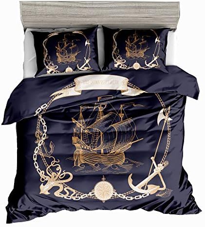 Jwellking Corsair 3D Navigation Bedding Sets for Kids,3 Piece Full Duvet Cover Set,With hide Zipper 1 Duvet Cover+2 Pillow Shams