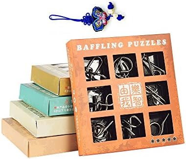 Baffling Wire Puzzle Come With Butterfly Embroidery Pendant, Metal IQ Puzzle Set of 45, 5 Series Difficulty Level