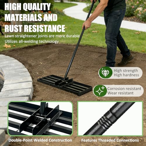 Lawn Levelling Rake uk with 200cm Long Handle, 75x25cm Leveling Base Ergonomic Effort Saving Garden Lawn Level Tool, Landscape Rake Soil Sand Dirt Ground Leveler Tool for Patio Yard Garden Golf Course