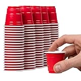 Disposable Shot Glasses - 100 Mini Cups Red Solo Party - Plastic Shot Cups - Jello Shots - Jager Bomb Cups - Beer Pong Cups - Perfect Size for Serving Condiments, Nuts and Samples