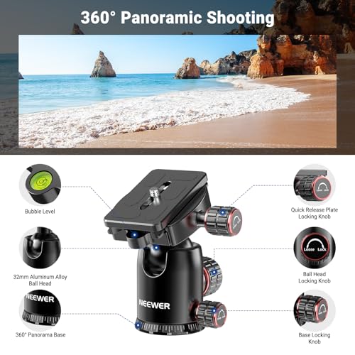 NEEWER Overhead Horizontal Camera Tripod Monopod with Ball Head & Flexible Center Column, 90 Inch Tall Metal DSLR Video Travel Stand, Arca Type QR Plate & Inverted Legs, Max Load 13.2 lbs, TP63