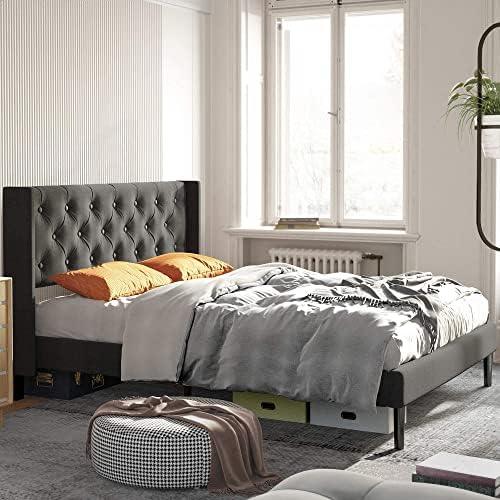 LIKIMIO Queen Bed Frame with Headboard, Upholstered Platform Bed Frame