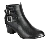 Reneeze BABA-01 Women Stacked Heel Buckle Ankle Booties -BLACK