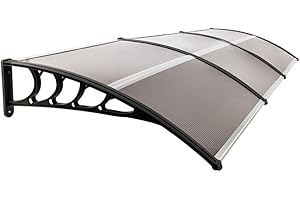 WEI WEI GLOBAL Window Awning Door Canopy, Polycarbonate Cover, Front Door Patio Canopy, Overhead Outdoor Garden Shade Shelter, UV Rain Snow Sunlight Protection Hollow Sheet (39" x 118", Brown Board/Black Bracket)