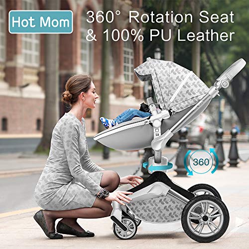 Baby Stroller 360 Rotation Function,Hot Mom Pushchair Pram,New Style 2020,Grey Leaves