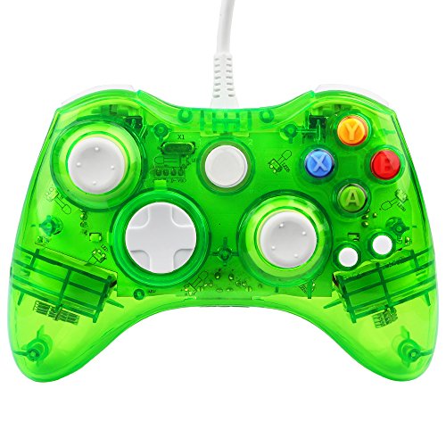 Xbox 360 Controller GC20 Transparent LED Controller Dual Vibration Wired Controller for Microsoft Xbox 360/PC(Green)