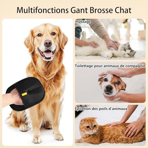 2 x Cat Hair Gloves, Double Sided Anti-Animal Hair Glove, Reusable Pet Hair Brush for Washing Detangling and Grooming, Pet Hair Brush for Sofa Furniture Carpet Car Seat