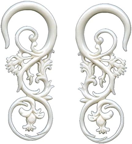 8G Pair Bone Floral Cascade Gauged Spiral Plugs Body Piercing Jewelry Earrings 8 gauge