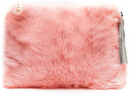 Mogor Women's Rabbit Fur Tassel Top Handle Evening Cocktail Party Handbag Clutch Shoulder Cross-body Bag