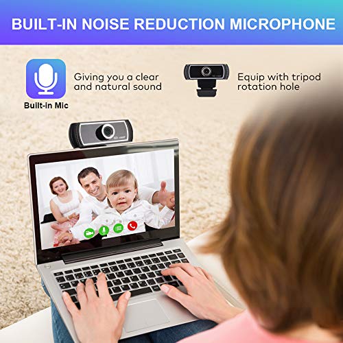 Webcam with Microphone for Desktop, HD Webcam 1080p with Wide Angle for Computer, PC and Laptop, Plug and Play USB Web Camera with Facial-Enhancement for Streaming, Video Conferencing and Recording