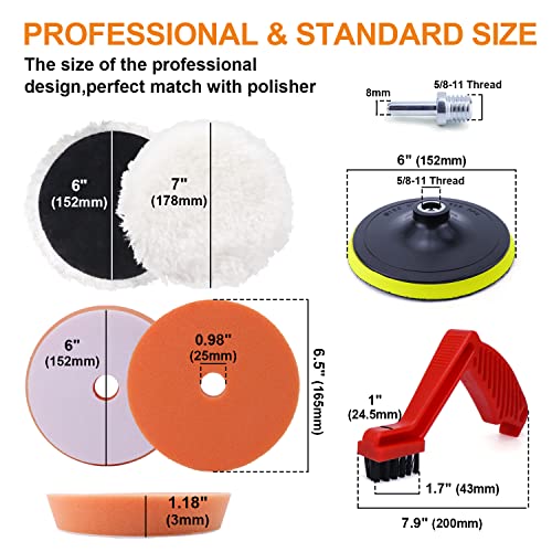 POLIWELL 10 PCS Buffing and Polishing Pad Kit,6.5 inch Orbital Buffer
