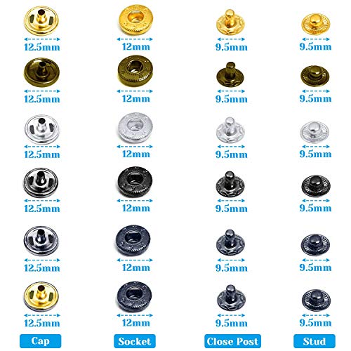 image for Snap Buttons, Paxcoo 150 Sets Leather Snap Fasteners Kit, 12.5mm Metal